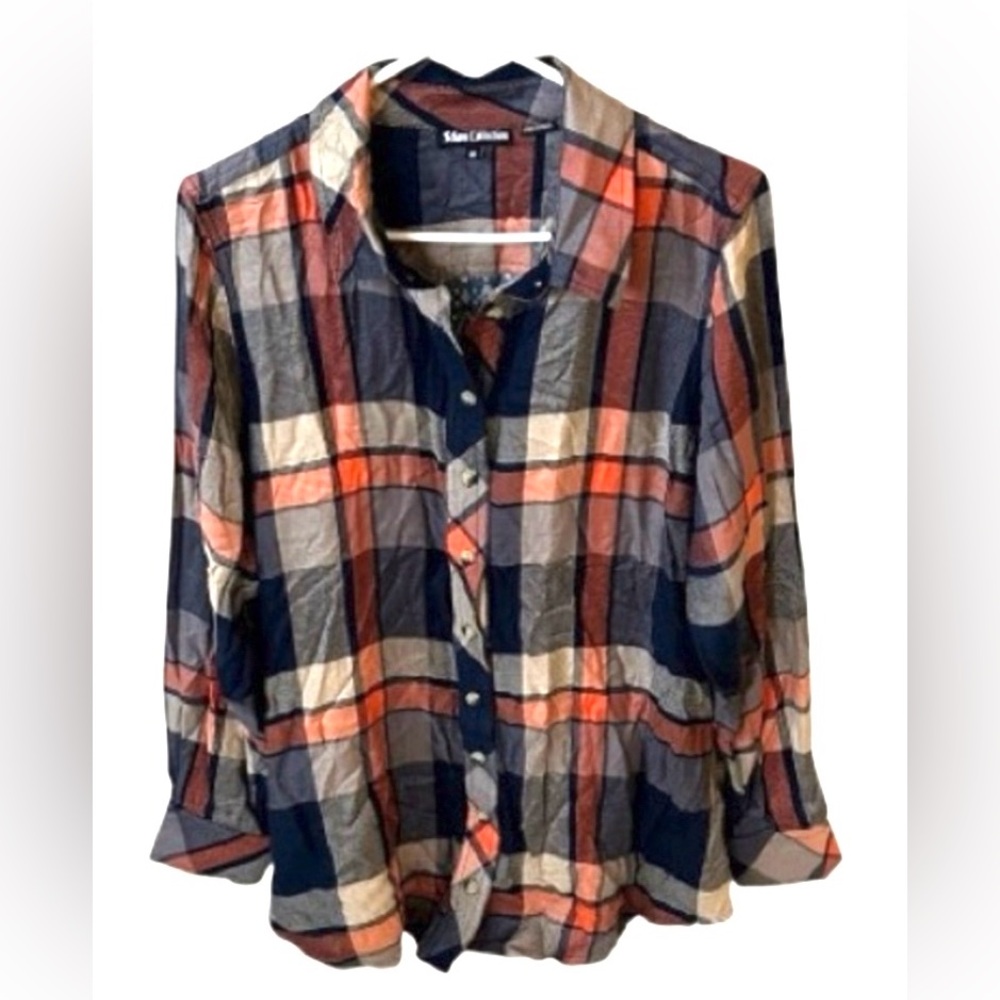 Tolani Women's Plaid Button Down Shirt, Boho Aesthetic with geometric pattern